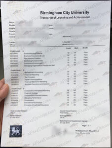 Buy fake BCU transcript Birmingham City University fake transcript