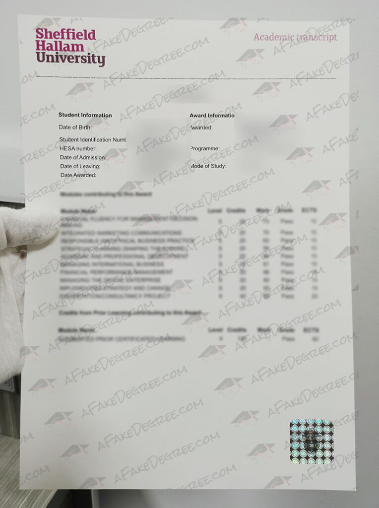buying a Sheffield Hallam University transcript|SHU fake transcript
