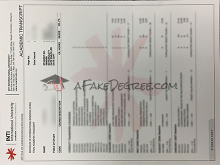 Fake INTI International University transcript