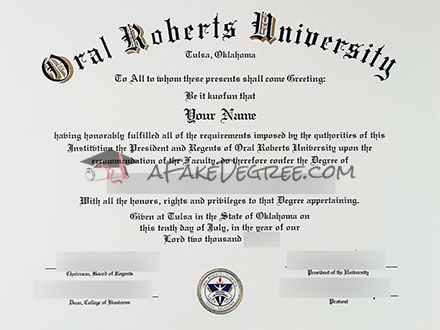 Oral Roberts University degree Certificate