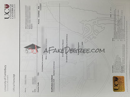 University of Canterbury transcript